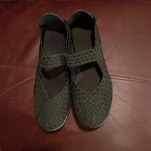 Mary Jane Wedge Shoes in Black Size 39, US 8.5 woven elastic stretch platforms